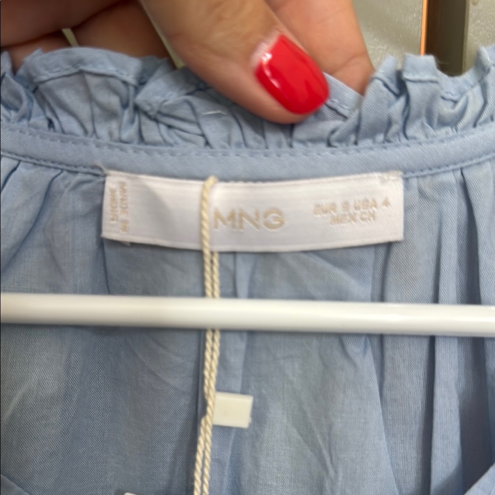 Mango Blue Relaxed 3/4 Sleeve Blouse - Picture 2 of 6